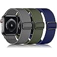 INFOSUN 3 Pack Stretchy Solo Loop Compatible with Apple Watch Band 38mm 40mm 41mm, Adjustable Braided Elastic Nylon Bands for Apple iWatch SE/Series 9 8 7 6 5 4 3 2 1(DarkGray/ArmyGreen/MidnightBlue)