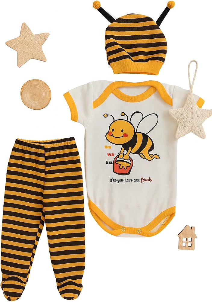 3 lü Set%100 Pamuk 3-6/6-9/9-12 Ay Unisex Kız Erkek Arılı Zıbınlı Takım