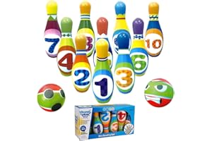 Kidow Toys Bowling Set Kids, Childrens Skittles Set Toys Educational Mini Bowling Set With 10x 5.5" Bowling Pins And 2 Balls For Toddlers Boys Girls Indoor & Outdoor Toy (Small)