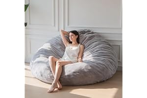 ‎MAXYOYO MAXYOYO Sitzsack-Bett in Grau Quadratischer Stuhl-Sofa mit flauschigem Plüschbezug und Füllung - Ideal für Erwachsene, Paare und Gäste – Großes Format 180x180 cm
