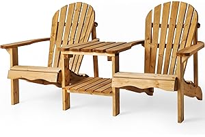 AMATA Double Adirondack Chair with Table for Outdoors, UNGURS Collection – Comfort for Two – Weatherproof Wooden Chair for Patio, Backyard and Garden Fire Pits – Ergonomic and Durable (Brown)