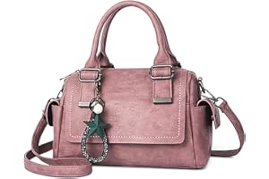 SODOLLEE Bolso Mujer Colgante Exquisito Bolsa de Mano Retro Bolso de Hombro con Asa Superior Cuero PU Señora para Compras Trabajar Desplazarse Rosa