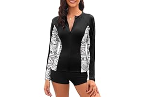 Tuopuda Haut de Maillot de Bain Femme à Manches Longues Tee Shirt Anti UV Rashguard UPF 50+ Rash Guard Cache-Maillots Fermeture Éclair Séchage Rapide Natation Surfing