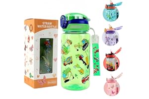 MHwan Botella Agua Niños, 600 Ml, Robusta, a Prueba de Fugas, Sin BPA, con Apertura de un Solo Toque, Fácil de Limpiar, con Pajita, Ideal para La Colegio y el Exterior