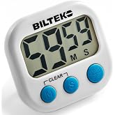 Biltek HOM-001 beyaz zamanlayıcı (b&uuml;y&uuml;k rakamlı dijital mutfak saati, y&uuml;ksek sesli alarm, manyetik arka taraf, ayak, beyaz)