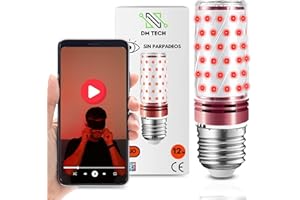 DM TECH PACK Luz Roja Nocturna Melatonina Rosca E27 + Video Técnicas Sueño Bombilla Roja Terapia para Dormir - Tecnología Flicker Free 0% Luz Azul – Instalación Fácil
