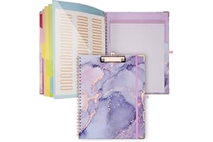 ‎SITHON SITHON Spiral Klemmbrett Folio A4, Klemmbrettmappe mit nachfüllbarem Notizblock (29,2 x 21,6 cm), Spiral Klemmbrett Organizer mit 5 Trennwände, 10 Taschen für dokumentieren, (Marmor violett)