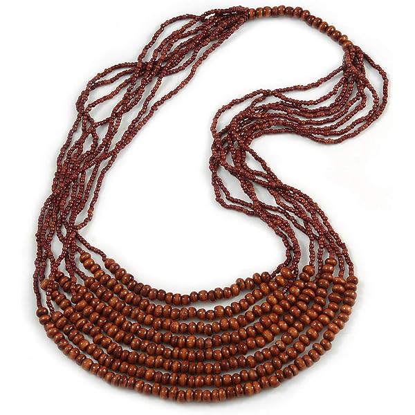 Avalaya Collana A Bavaglino Multifilo In Corda Di Cotone Con Perline Legno - Lunga 64 Cm, Colore Arancione, Stile Tribale Fatto A Mano