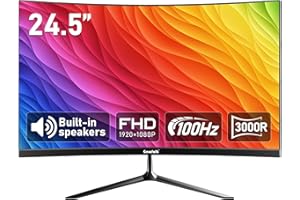 Gawfolk 24.5-inch PC Screen, Curved(3000R) 100hz Gaming Monitor with Built-in Speakers FHD 1080p 1ms Bezel-less, 98% sRGB, 178° Wide Angle, HDMI、VGA, Compatible with Wall Mounted VESA 75*75MM - Black