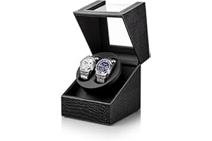 Los Gatos Luxury Double Watch Winder: Deluxe Crocodile Leather Pattern Automatic Watch Box for 2 Mechanical Wristwatch - Japanese Quiet Motor, Gifts for Business Professionals