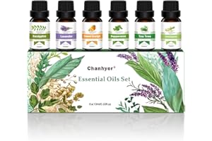 CHANHYER Coffret d'huiles essentielles - Top 6 des huiles d'aromathérapie en coffret cadeau, 6 flacons de 10ml (Menthe poivrée, Arbre à thé, Lavande, Eucalyptus, Citronnelle, Orange) pour diffuseurs, parfum d'