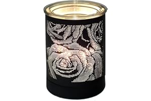 ASTIN OF LONDON Electric Scented Oil Burner and Wax Tart Melter Aroma Fragrance Diffuser Lamp with Black Rose Design