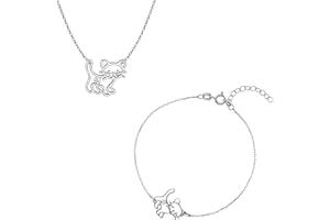 butterfly Bambine Ragazze Parure Composta da Catena e Bracciale. Argento 925 Gatto Ciondolo Portafortuna Amante dei Gatti Chiaro Lunghezza Regolabile Packaging Ecologico Regalo Battesimo