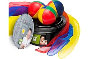 Mister M Jonglierset mit 3 Bällen und Tüchern - Inklusive Geschenkbox und DVD-Tutorial für Lernen jonglierball und Akrobatik - Ideal Bunte Tücher und bälle für Kinder, Anfänger und Profi