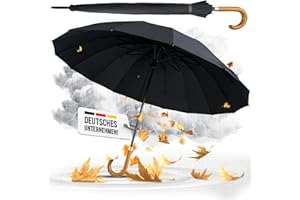 La Farrell Regenschirm XXL, Stockschirm, Golfschirm, Automatik, groß, schwarz, mit Umhängetasche, Größe XXL, für 2 Personen, Holzgriff, 16 Rippen, Sturmfest, LOTUSEFFEKT.Geschenke für Männer