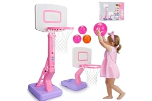 LYPSOCHAAT Basketballkorb Kinder Indoor Outdoor Spielzeug ab 2 3 4 Jahre, Höhenverstellbarer Basketballkorb 70-137cm mit Basketballs & Pumpe, Kinderspielzeug Geschenk für Jungen Mädchen ab 1 2 3 4 5 Jahre(Rosa)