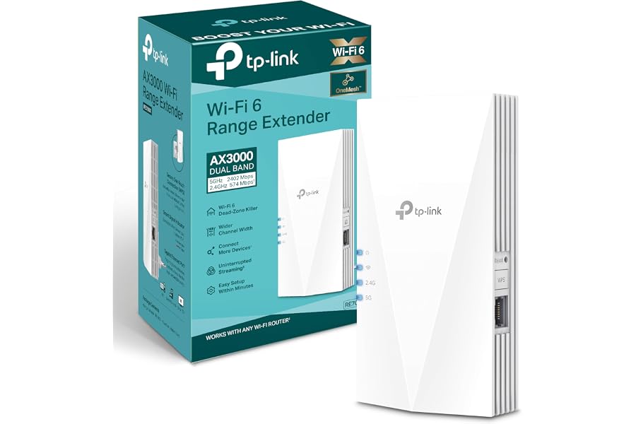 TP-Link RE700X WiFi 6 WiFi Amplifier Repetidor AX3000 (Doble Banda 2402Mbps 5GHz + 574Mbps 2.4GHz), MU-MIMO, Puerto gigabit, 