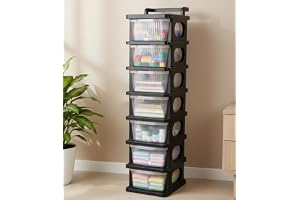 JD Fresh 7 Tier Plastic Drawer Organizer with Wheels/Transparent Modular Drawer Storage for Clothes/Toys Organizer for Kids Room/Multipurpose Storage Rack for Living Room/Office (Black & Transparent)