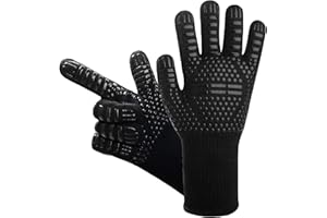SUGFAY Gants de Barbecue,Universel Gants Four Résistant à la Chaleur Jusqu'à 800°C,Antidérapants Silicone Ignifuge Gant Cuisine avec Protection de l'avant-Bras pour BBQ,Cuisson au Four,Cheminée