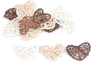 KEEYIRA 15 Pcs Wicker Rattan Balls Decorative Orbs Natural Spheres Vase Fillers Vintage Rustic Hanging Balls Christmas Rattan Wicker Balls for DIY Craft Wedding Valentines Day Table Decoration (Heart)