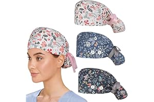 DAMX Schrubben Kappe mit Knöpfen, Chirurgische Kappe für Damen Männer, Op-Haube aus Stoff Langhaar, Verstellbar Op Kappe Zahnarzt Doktor Krankenschwester Arbeit Kappe für Labor Kochmütze