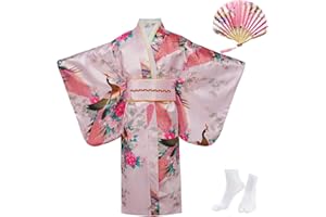 KRUIHAN Enfants Yukata Ancien Style Japonais - Fille Kimono Gamins Traditionnel Vêtements Soie Tissu Peignoir Mariage Fête Performance Robe