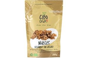 CIBO CRUDO CRUDO BIOLOGICO VEGAN Nueces Peladas Naturales y Orgánicas - 200g. Nueces Ricas en Sales Minerales y Vitaminas. Para Consumir como Snak Ensaladas Muesli o Yogurt.