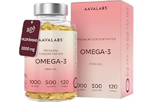 Omega-3 Fiskolja [ 2000 mg ] - Hög Styrka - Molekylärt Destillerad för Renhet och Fräschör - Källa för Fettsyror - 1000mg EPA