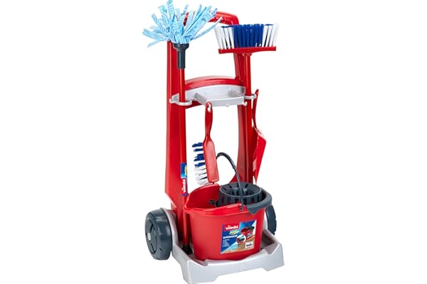 Theo Klein 6741 Chariot de ménage Vileda | avec balaà Franges,Seau et Beaucoup d'autres Accessoires en Design Vileda | Dimensions du Chariot 29cm x 24cm x 60cm | Jouet pour Enfants à partir de 3 Ans