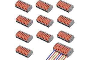 Huybaa 10 Pièces 8 Ports Conducteur Compact Fil Connecteurs,PCT-218 Levier-Écrou Fil Connecteurs,Compact Connecteur Ressort Bornier,Domino Electrique,connecteur electrique