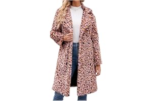 EMATOP Fellmantel Damen Oversize Lang Pelzmantel Faux Fur Kunstfell Jacke Warm Kunstpelz Felljacke Elegant Flauschige Cardigan Leoparden Druck Mantel Herbst Winter Winddicht Fleecejacke Outwear