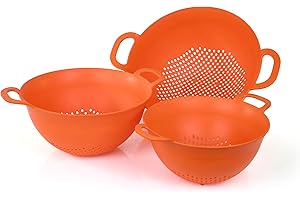 Mintra Home Lot de 3 passoires en plastique avec poignées doubles et bol profond, sans BPA pour pâtes, nouilles, spaghettis, légumes