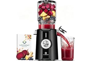 LINKChef Cold Press Juicer, 4.53" Wide Feed Chute for Whole Fruits & Vegetables, 200W Slow Masticating Juicer with Auto Cutting, BPA-Free, Easy to Clean & Assemble, Compact Lightweight