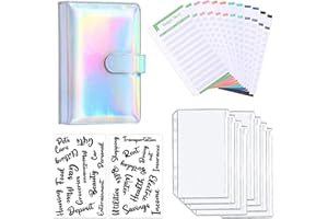 AMZSKU A6 Binder Budget - Taccuino per la gestione finanziaria, con 8 tasche per rilegatura, 12 fogli di budget, 2 adesivi per la categoria di budget e risparmio (laser argento)