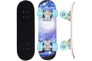 ERNAN Skateboard,Monopatín Completo Profesional de 17 x 5 Pulgadas,7 Capas Monopatín de Madera de Arce con Rodamiento ABEC-7 para Niño Niña