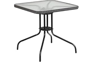 Flash Furniture Patio Table, Glass Alloy Steel Aluminum Plastic Metal, Clear Top/Gray Rattan, 1 Pack