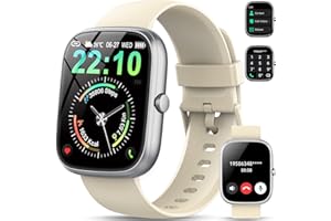 QCOQ Smartwatch Uomo Donna, 1.91" Orologio Smartwatch con Effettua/Risposta Chiamate, 110+ Sportive Smart Watch con Sonno/Cardiofrequenzimetro/Contapassi, Impermeabile IP68, Fitness Tracker Bianco Crema