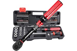 ATsafepro Clé Dynamométrique 1/4" 3-25Nm,61 Pièces Jeu de Tournevis Magnétique avec Tête Réversible,Pécision ± 3% Pour Vélo, Bricolage, Mécanique Auto
