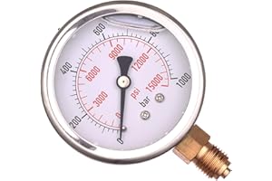 TC TECHNIC Manometro Idraulico 63mm 0-1000 BAR 0-15000 PSI Glicerina Riempito 1/4 Scala BAR PSI Pressione