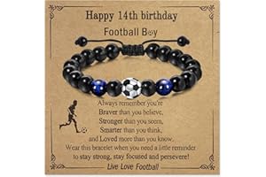 ilasif Football Bracelet for Boys, Adjustable Braided Rope Bracelets with Tiger Eye Blue Polished Stone, 10/13/14/16/18 Birthday Gifts for Him Brother Friend Boyfriend Son Grandson
