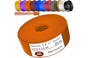 MAS PREMIUM Cavo da 5 a 100 m H07 V-K 2,5 mm² nero, azzurro, verde/giallo, rosso, blu scuro, marrone, arancione, grigio, bianco, viola o giallo singolo (arancione, 25 m)