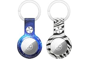 QOSEA Benazcap 2 Pezzi Custodia in Pelle PU per AirTags 2021 Key Finder (Locator Tracker), Mini AirTags Tracker Cover Skin, AirTags Custodia con Portachiavi, Blu/Zebra Colore