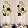 Birthday party decorations 2 Sets Balloon Column Stand Kit with String Light Balloon Stand for Floor - Black Metal Balloons for Wedding Anniversary party