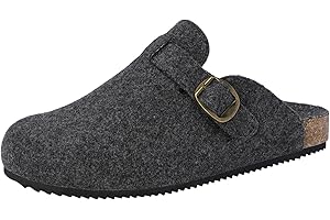 DOKELA Suede Clogs Mens Womens Winter Felt Slippers Leather Comfy Cork Footbed Slip On Garden Shoes Warm House Buckle Mules Size