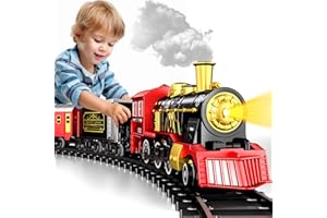 Doloowee Eisenbahn für Kinder, Elektrischer Eisenbahn mit 6 Wagen, Weihnachtsbaum-Zug mit Sounds und Lights, Zug-Spielzeug für Kinder 3 4 5 6 7 8 9 10 Jahre