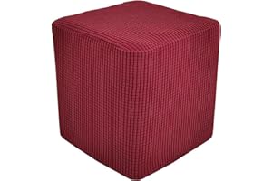 AQIGR Funda Otomana Puff Cuadrada Elástica Funda de Reposapiés de Sofá 50x50/60x60/80x80 Funda para Taburete Extraíble Moderno Protector de Puff con Parte Inferior Elástica(Burgundy,55x55x40cm)