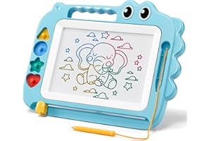 SGILE Zabawki dla dzieci, Magnetyczna tablica do rysowania, kolorowa ścieralna podkładka do pisania, podkładka do malowania z czterema pieczątkami dla 3 4 5-letnich maluchów, Niebieski