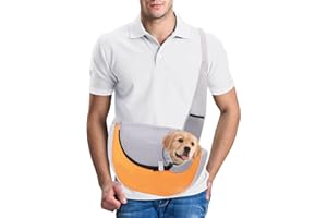 PETCUTE Bolso para Mascotas,Transportín para Perros con Correa Ajustable para el Hombro,Bolsa Cachorros Pequeños Perros Gatos,Bolso de Hombro para Gatos Perros para Caminar al Aire Libre,Amarillo,L