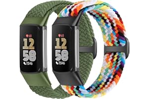 Yunshare Elastische Geflochtene Armband Nur Kompatibel mit Fitbit Charge 6/Fitbit Charge 5, Verstellbare Solo Loop Dehnbares Nylon Gewebe Ersatzarmbänder für Fitbit Charge 6/Charge 5 Damen Herren