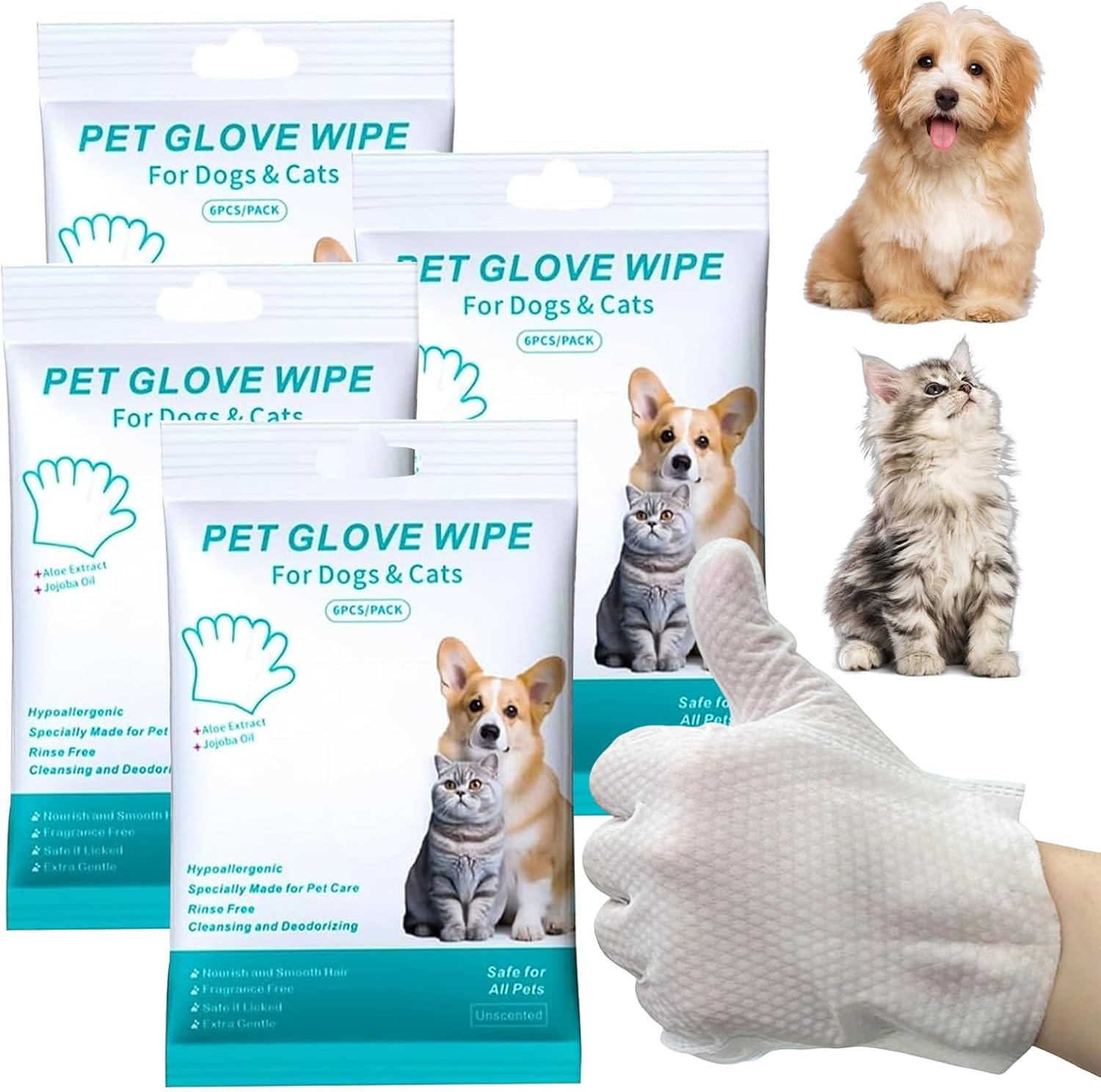 Eulihent 24 Piezas Guantes Limpieza Perro Guantes Lavar Perro Hipoalergénicas Pet Gloves Wipes Guantes Cuidado Mascota para la Limpieza y el Cuidado Diario De Perros y Gatos